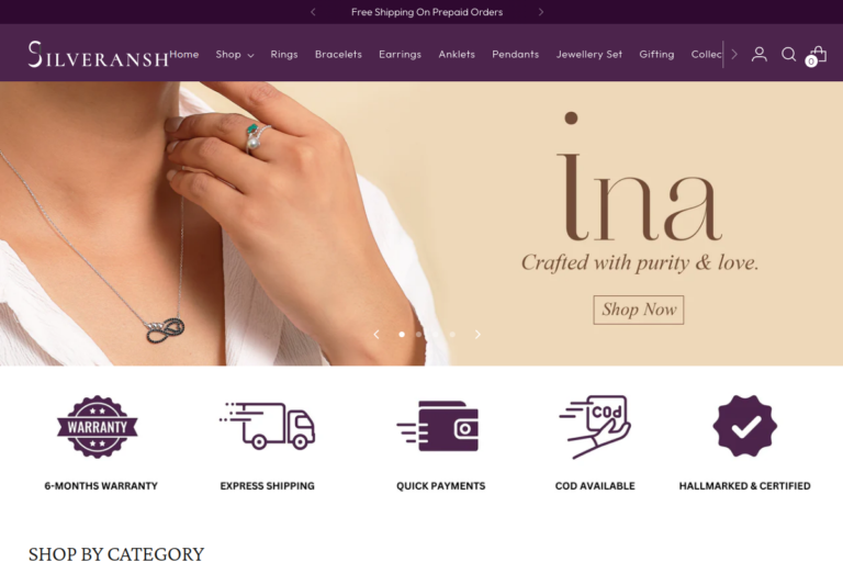 Silveransh - silver jewellery eCommerce website by KhatooTech